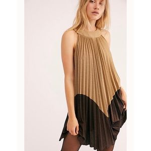 [M] Free People Pleated Love Metallic Mini Dress